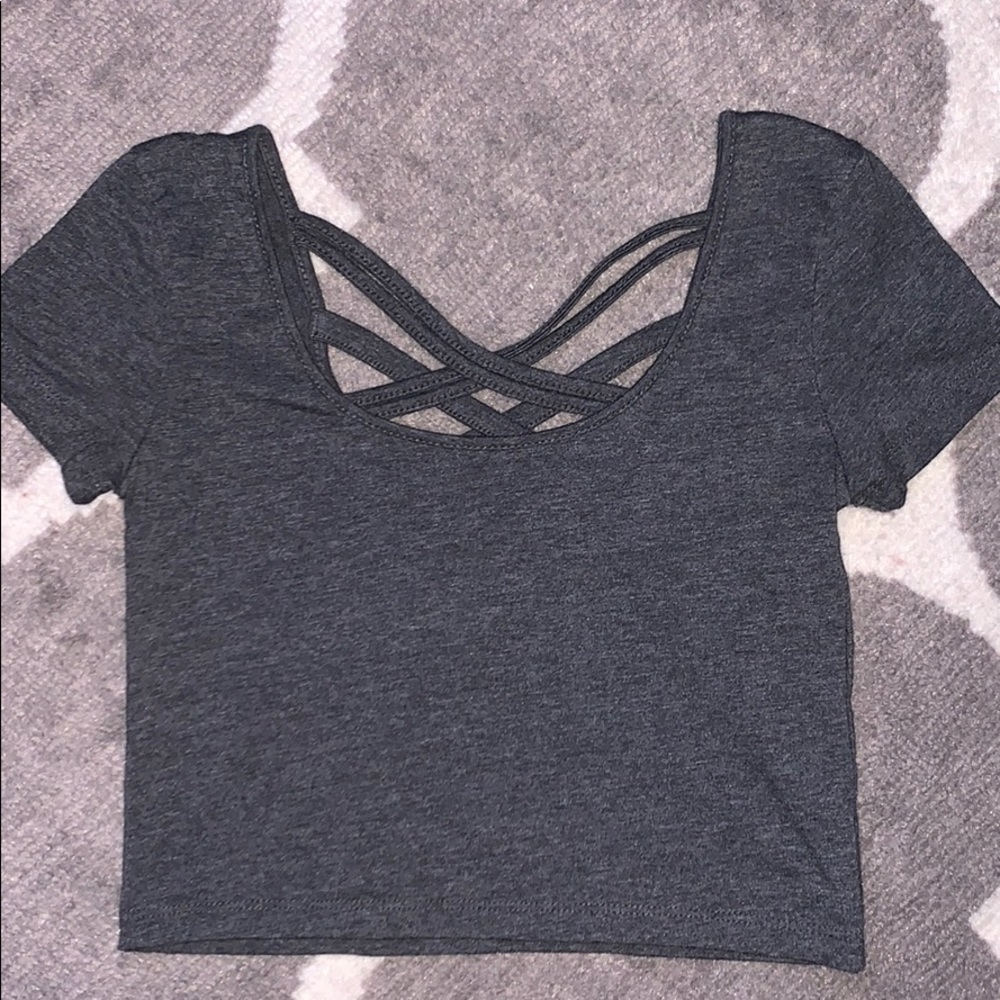 Wet Seal grey crop top with decorative back.